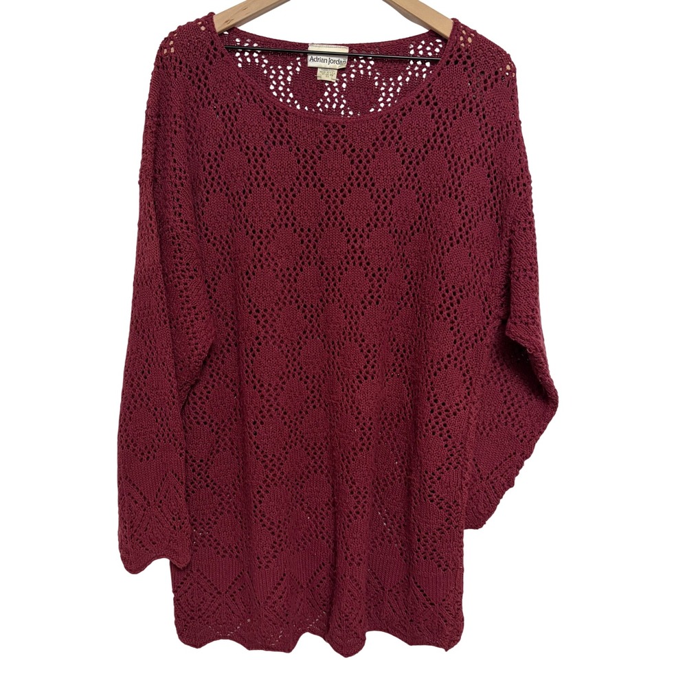 Adrian Jordan Sweater Women 3X Burgundy Excellent Pointelle Knit Style 499